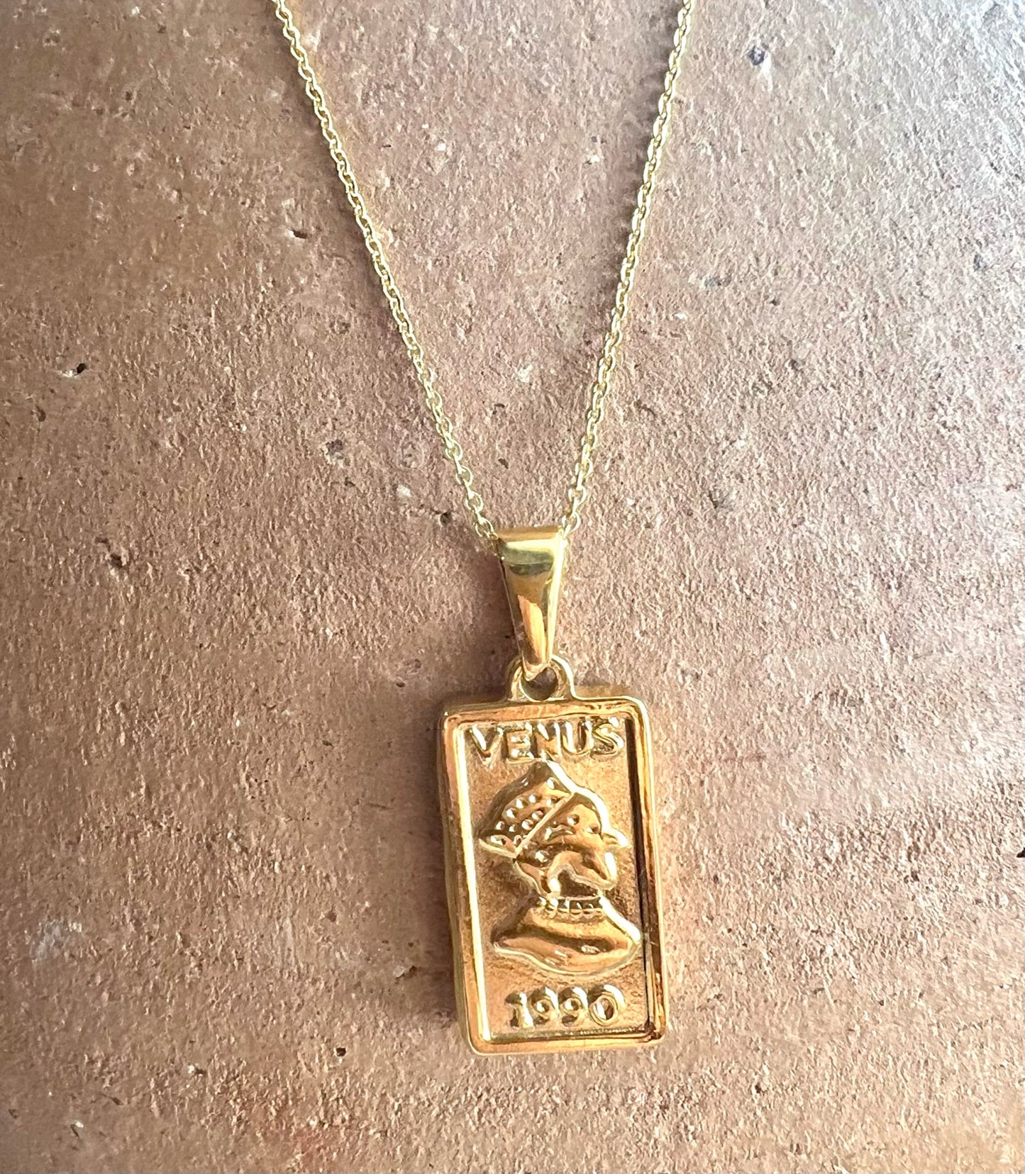 Vintage Italian Venus 1990 Gold Rectangle Pendant