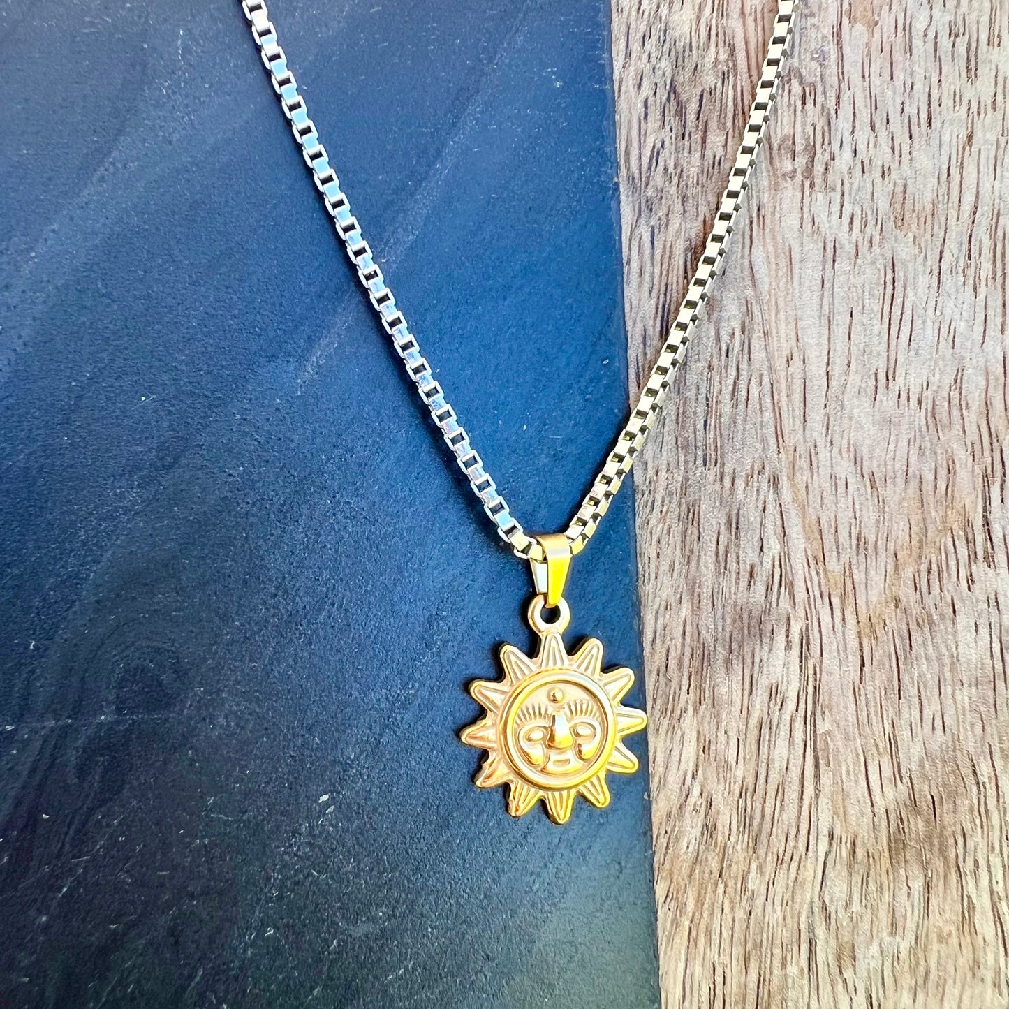 Sun Charm on Rhodium Chain