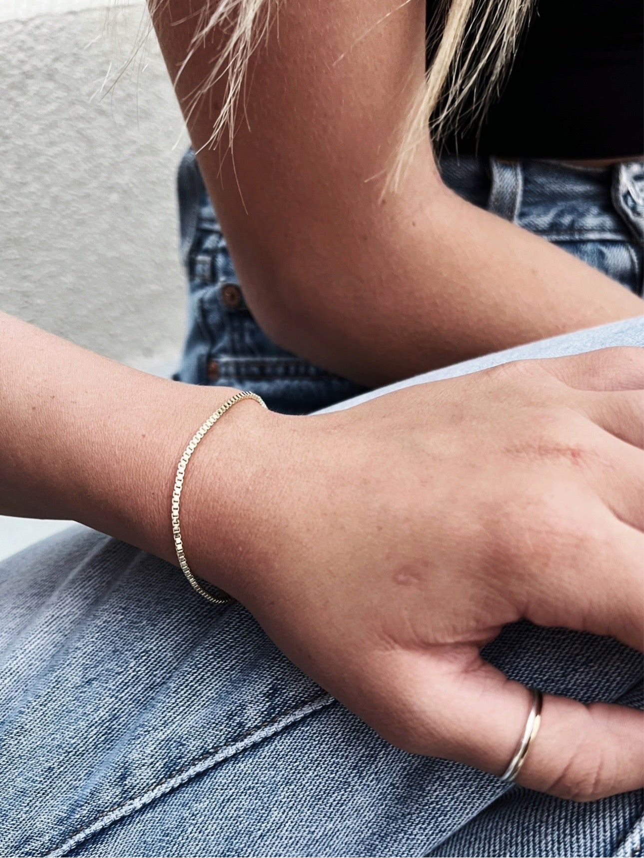 Box Chain Bracelet - 14K Gold Filled or Rhodium