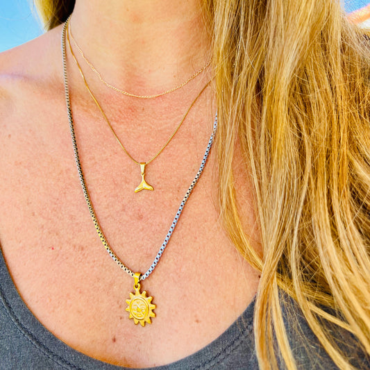 Sun Charm on Rhodium Chain