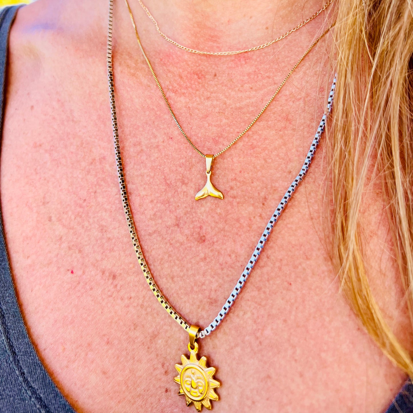 Sun Charm on Rhodium Chain