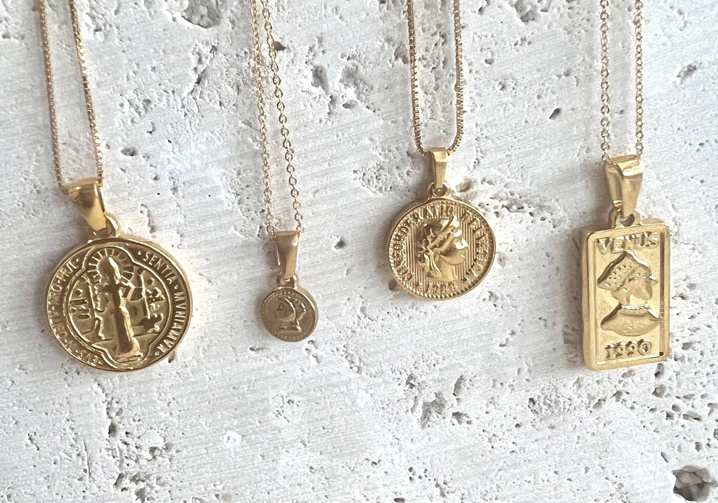 Vintage Italian Religious Round Reversible Gold Coin