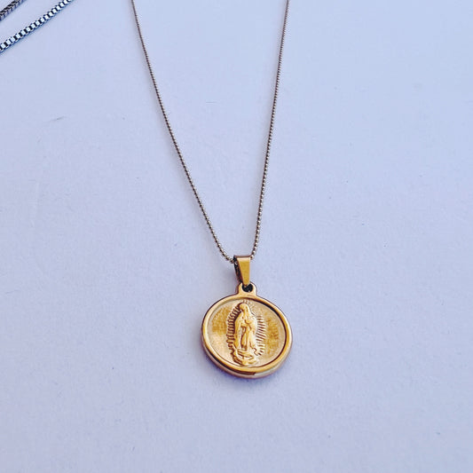 Virgin Mary Round Coin Necklace
